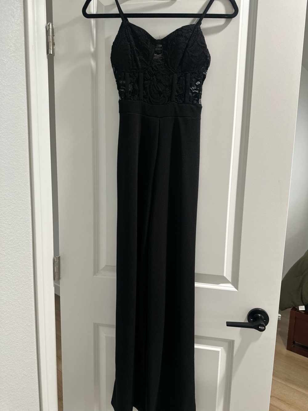 Macy's Black Lace Bustier Wide-Leg Jumpsuit